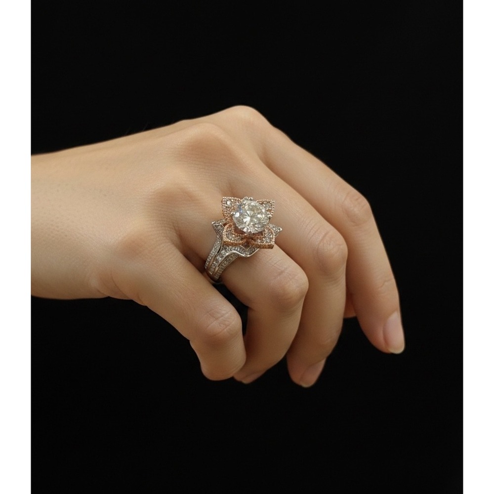 JTV YGI 9.25 Sterling Silver CZ Rose Gold Finish Flower Ring Size 5.25